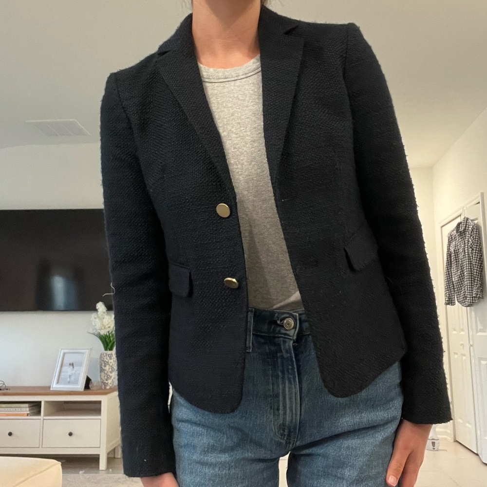 Ann Taylor Textured  Navy Two-Button Women's Blazer